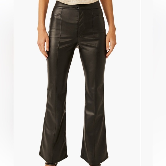 We The Free Pants - Free People Uptown Black High Waisted Faux Leather Flare Pants Size 6